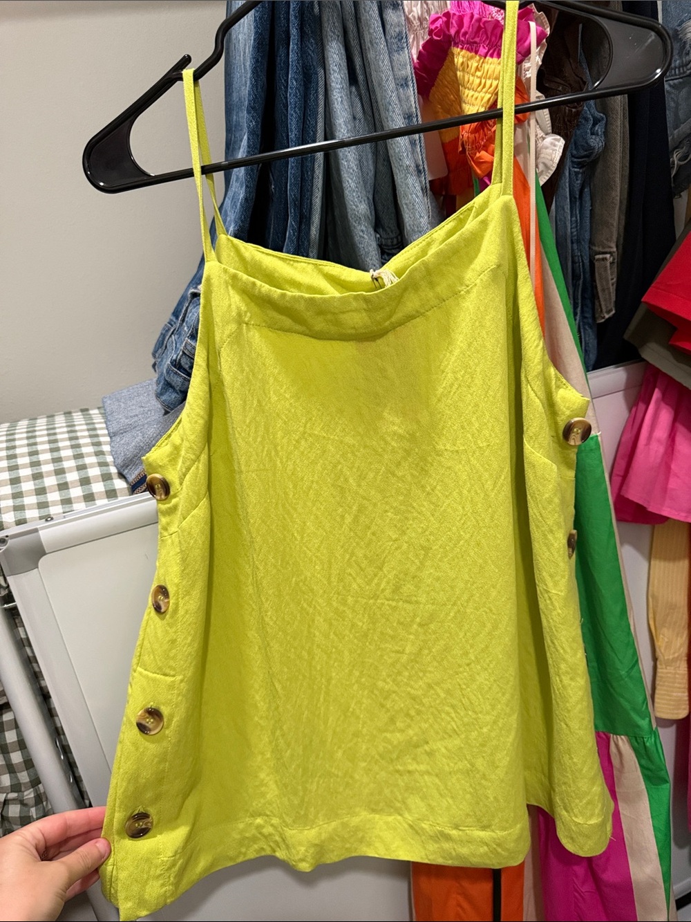Blu Pepper Lime Green Spaghetti Strap Camisole with Side Buttons